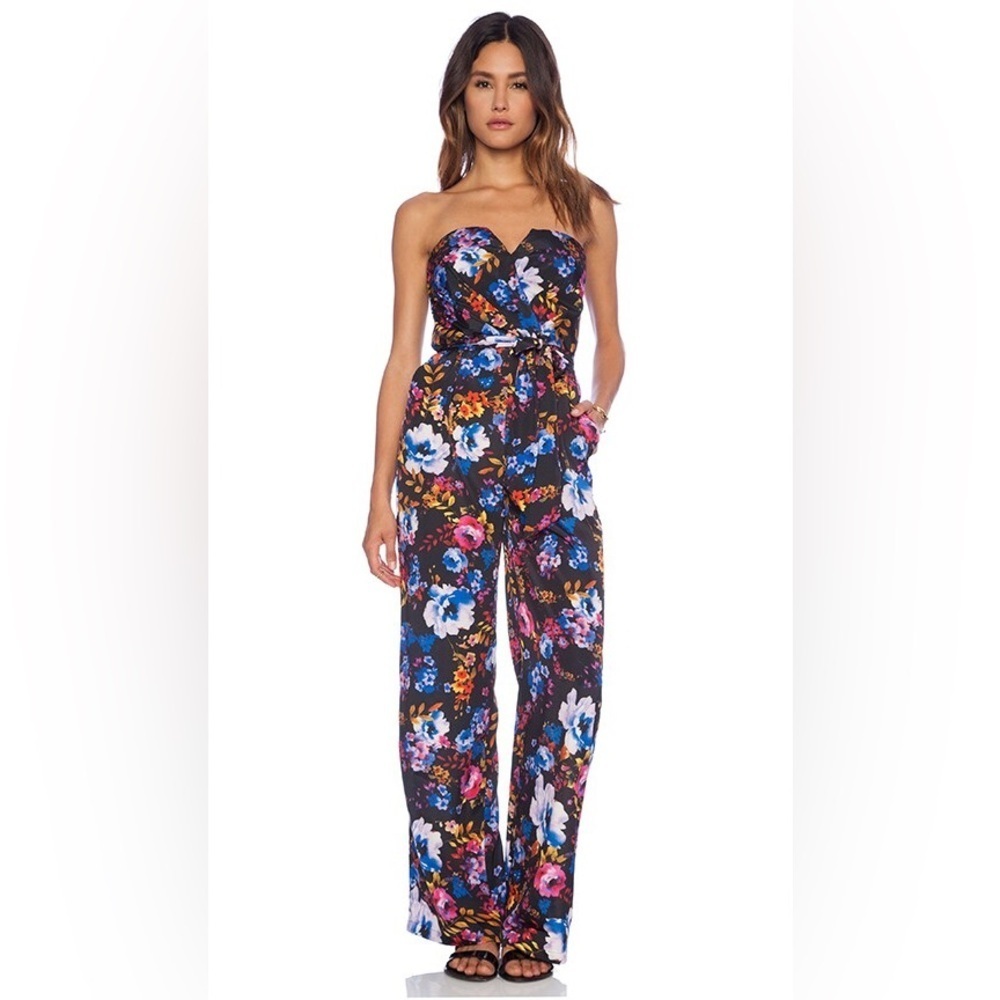 Yumi Kim x Revolve Nicole Jumpsuit in Black Floral Strapless Jumpsuit sz Medium